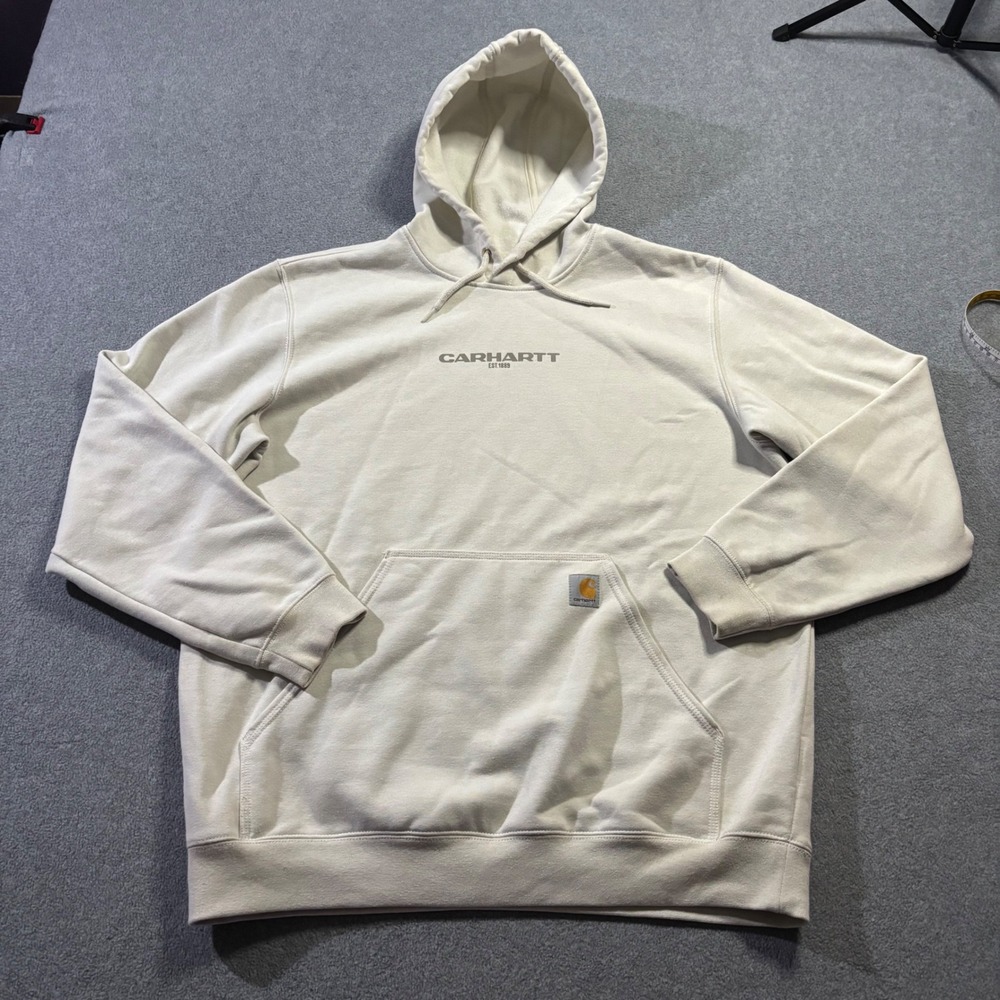 Carhartt Rain Defender Hoodie Mens Large Cream Loose Fit Heavyweight Workwear